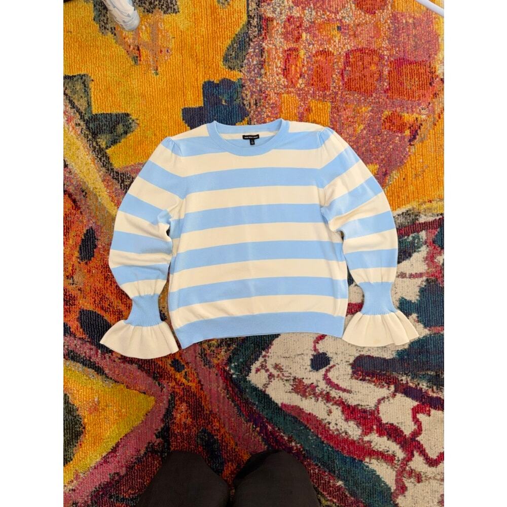Who What Wear Blue &‎ White Striped Bell Sleeve Sweater - Large